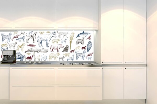 DIMEX | Fototapeta do kuchyne Zbierka zvierat KI-180-185 | 180 x 60 cm | biela, šedá, modrá