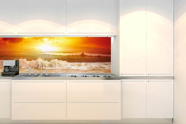 DIMEX | Fototapeta do kuchyne Vlny v západe slnka KI-180-204 | 180 x 60 cm | červená, oranžová, hnedá, žltá