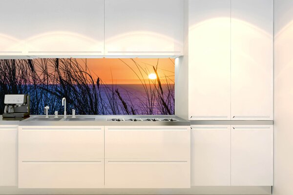 DIMEX | Fototapeta do kuchyne Západ slnka nad oceánom KI-180-203 | 180 x 60 cm | modrá, čierna, oranžová