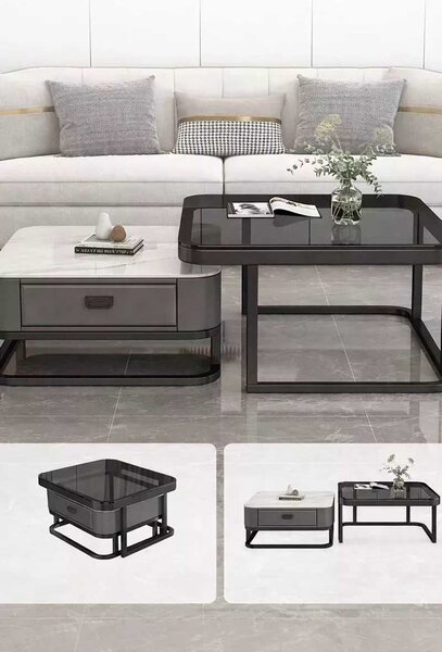 LuxuryForm DESIGN Konferenčný stolík ARAGON 70 × 70 / 60 × 60 cm – biely / biely mramor (set 2 ks)