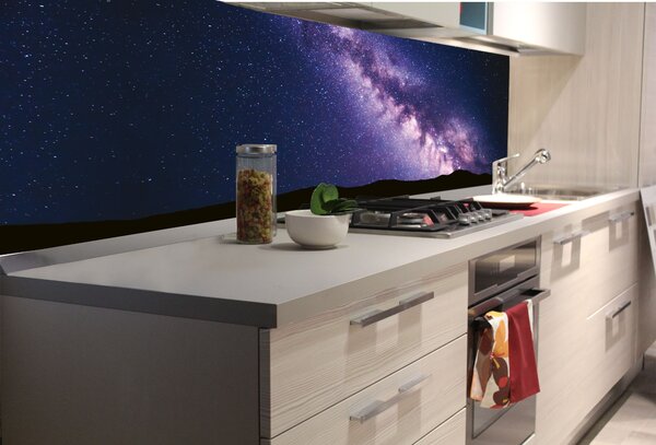 DIMEX | Fototapeta do kuchyne Fialová mliečna dráha KI-180-235 | 180 x 60 cm | fialová, čierna, modrá