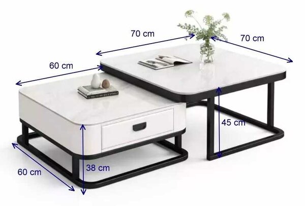 LuxuryForm DESIGN Konferenčný stolík ARAGON 70 × 70 / 60 × 60 cm – biely / biely mramor (set 2 ks)