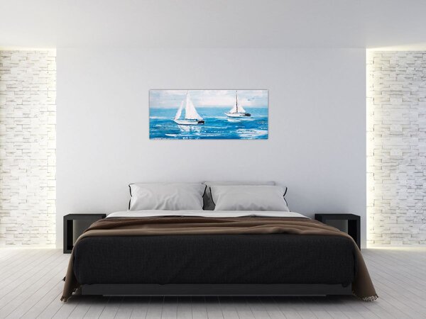 Obraz - Maľba jachty na mori (120x50 cm)