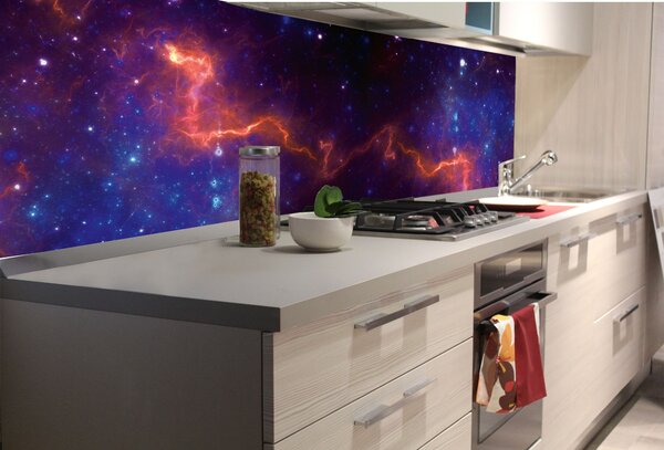 DIMEX | Fototapeta do kuchyne Farebná galaxia KI-180-236 | 180 x 60 cm | modrá, fialová, čierna, oranžová