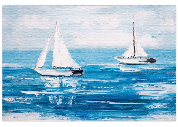 Obraz - Maľba jachty na mori (90x60 cm)