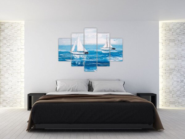 Obraz - Maľba jachty na mori (150x105 cm)