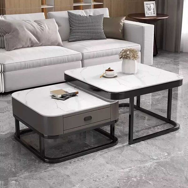 LuxuryForm DESIGN Konferenčný stolík ARAGON 70 × 70 / 60 × 60 cm – sivý / biely mramor (set 2 ks)