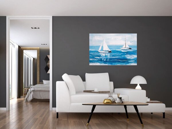Obraz - Maľba jachty na mori (90x60 cm)