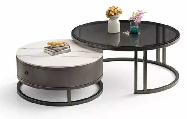 LuxuryForm DESIGN Konferenčný stolík AMARO 80 / 60 cm – biely mramor / sklo (set 2 ks)