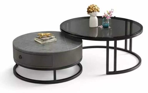 LuxuryForm DESIGN Konferenčný stolík AMARO 80 / 60 cm – sivý mramor / sklo (set 2 ks)