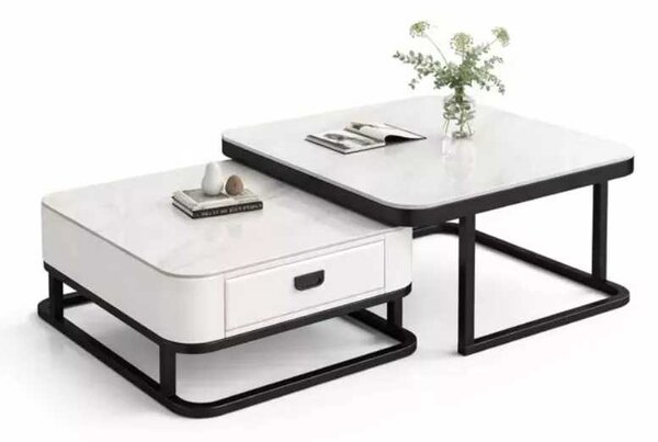LuxuryForm DESIGN Konferenčný stolík ARAGON 70 × 70 / 60 × 60 cm – biely / biely mramor (set 2 ks)