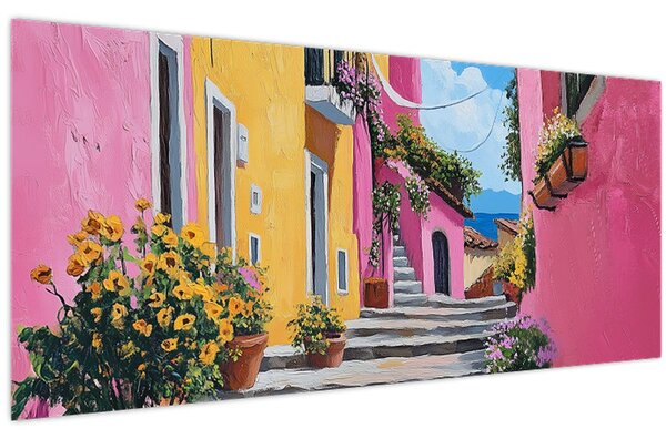 Obraz - Ružová ulička (120x50 cm)