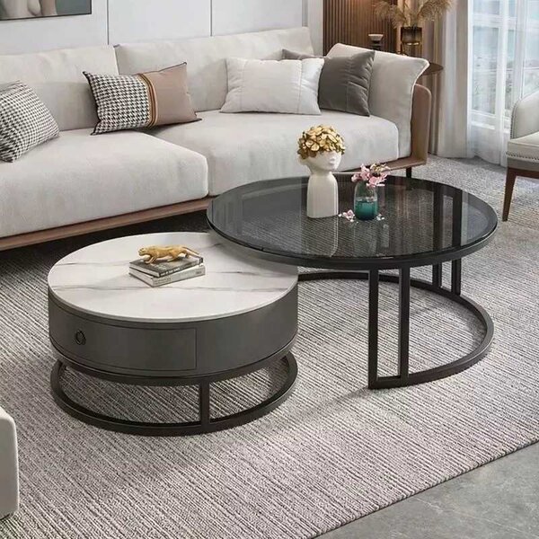 LuxuryForm DESIGN Konferenčný stolík AMARO 80 / 60 cm – biely mramor / sklo (set 2 ks)
