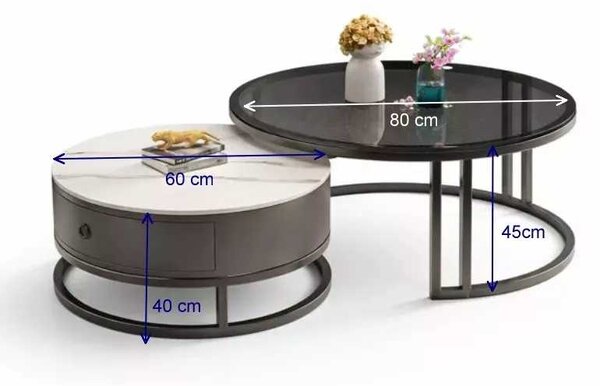 LuxuryForm DESIGN Konferenčný stolík AMARO 80 / 60 cm – biely mramor / sklo (set 2 ks)