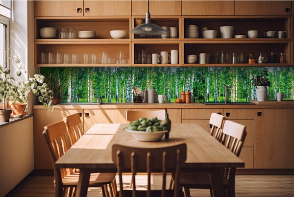 DIMEX | Fototapeta do kuchyne Brezový háj KI-420-044 | 420 x 60 cm | zelená, biela, čierna
