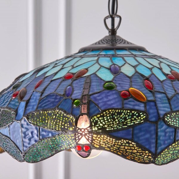 Endon 64080 - Luster na reťazi Tiffany DRAGONFLY 3xE27/60W/230V priemer 41 cm