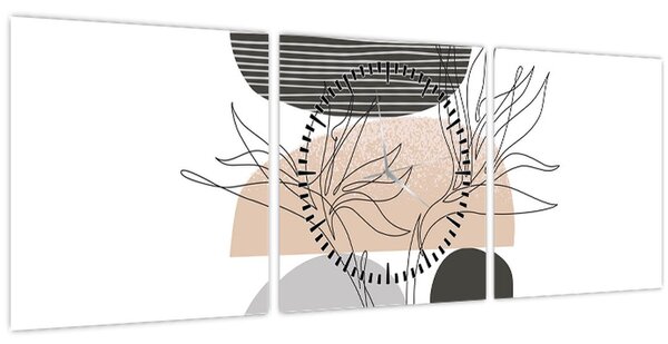 Obraz - Line art kvety N⁰2 (s hodinami) (90x30 cm)