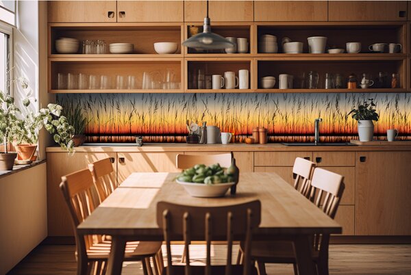 DIMEX | Fototapeta do kuchyne Západ slnka KI-420-129 | 420 x 60 cm | červená, žltá, oranžová