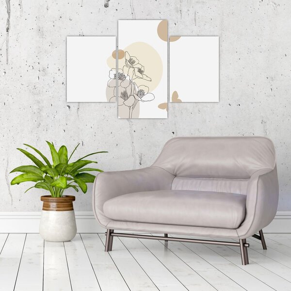 Obraz - Béžové kvety s motýľom N⁰4 (90x60 cm)
