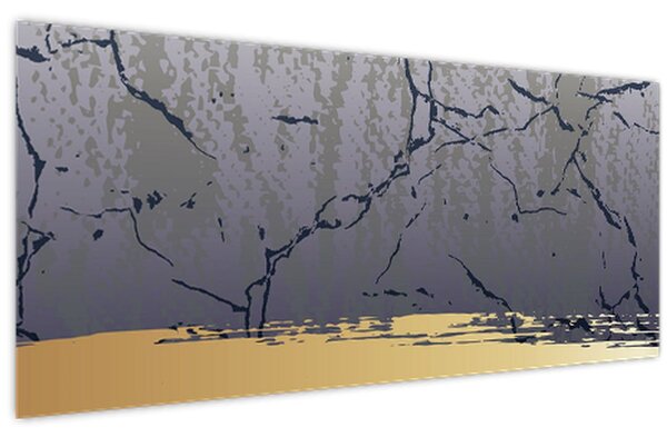 Obraz - Modrá a zlatá abstrakcia N⁰1 (120x50 cm)
