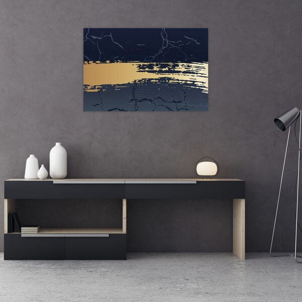 Obraz - Modrá a zlatá abstrakcia N⁰2 (90x60 cm)