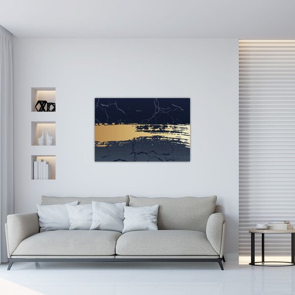 Obraz - Modrá a zlatá abstrakcia N⁰2 (90x60 cm)