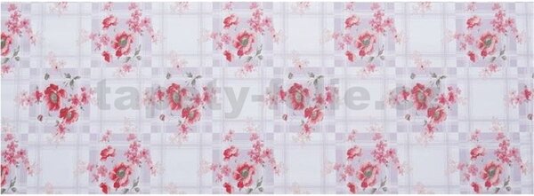Obrus PVC 3581378, metráž, 20 m x 140 cm, fialové štvorce s červenými kvetmi, IMPOL TRADE