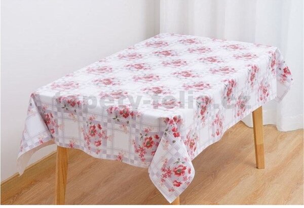 Obrus PVC 3581378, metráž, 20 m x 140 cm, fialové štvorce s červenými kvetmi, IMPOL TRADE