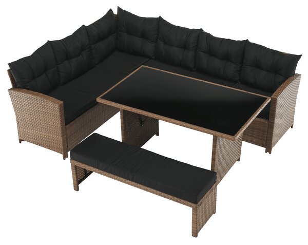 KONDELA Záhradný ratanový set, svetlohnedá/čierna, MADUL