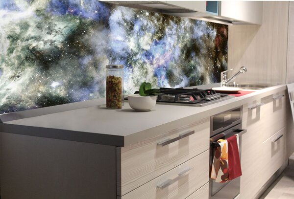 DIMEX | Fototapeta do kuchyne Hlboký vesmír KI-180-239 | 180 x 60 cm | biela, čierna, modrá