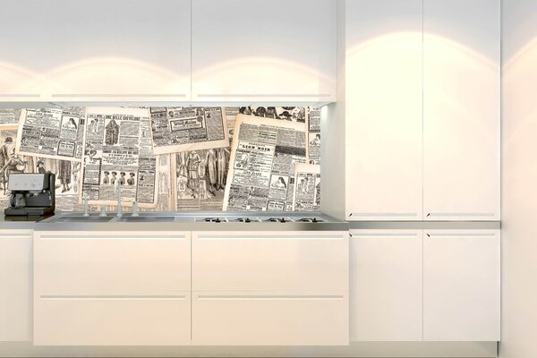 DIMEX | Fototapeta do kuchyne Novinové plátky KI-180-222 | 180 x 60 cm | béžová, čierna