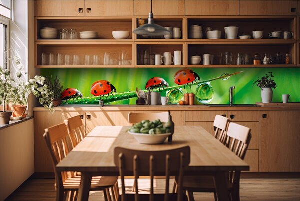 DIMEX | Fototapeta do kuchyne Beruška KI-420-015 | 420 x 60 cm | zelená, červená, čierna