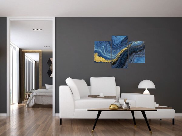 Obraz - Modro-zlatá abstrakcia (90x60 cm)