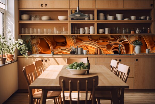 DIMEX | Fototapeta do kuchyne Tekutý chróm bronzový KI-420-102 | 420 x 60 cm | metalická, hnedá