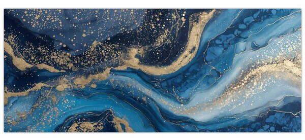 Obraz - Modrozlatý abstraktný mramor (120x50 cm)