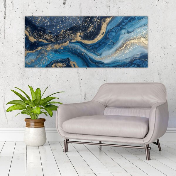 Obraz - Modrozlatý abstraktný mramor (120x50 cm)