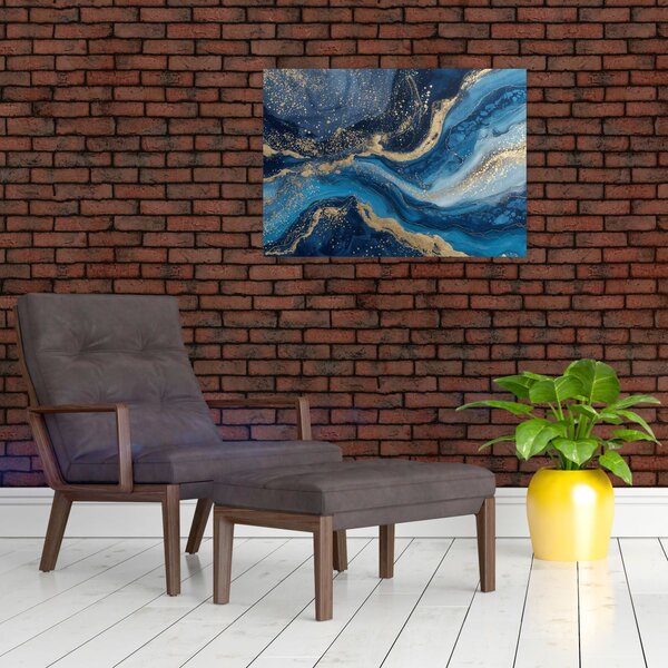 Obraz - Modrozlatý abstraktný mramor (70x50 cm)