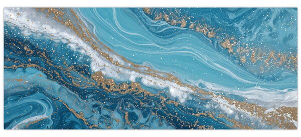 Obraz - Bledomodrý mramor so zlatom I. (120x50 cm)