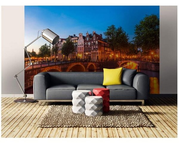 DIMEX | Vliesové fototapety na stenu Amsterdam MS-5-0023 | 375 x 250 cm | modrá, oranžová, hnedá, zelená