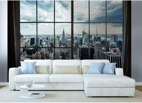 DIMEX | Vliesové fototapety na stenu Pohľad z okna na Manhattan MS-5-0009 | 375 x 250 cm | šedá, modrá, viacfarebná