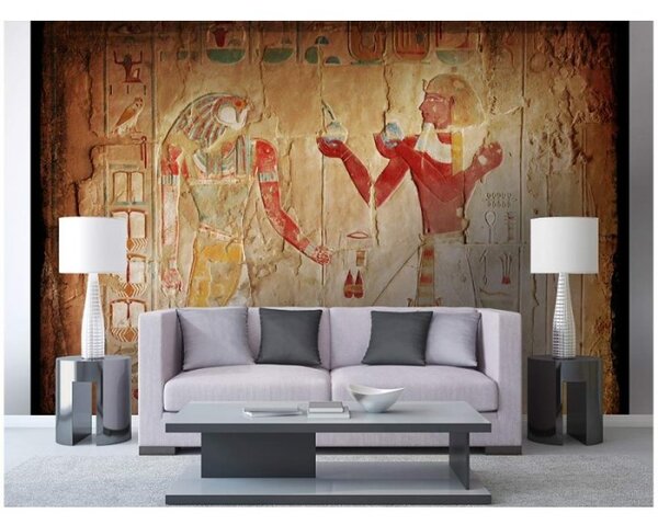 DIMEX | Vliesové fototapety na stenu Egyptská maľba MS-5-0052 | 375 x 250 cm | béžová, červená