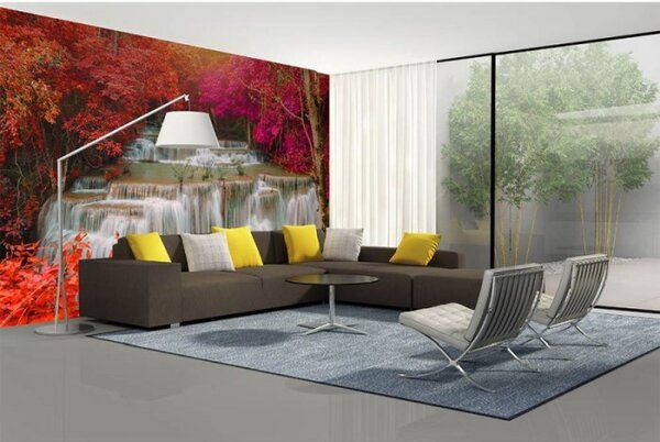 DIMEX | Vliesové fototapety na stenu Vodopád v dažďovom pralese MS-5-0072 | 375 x 250 cm | biela, červená, ružová