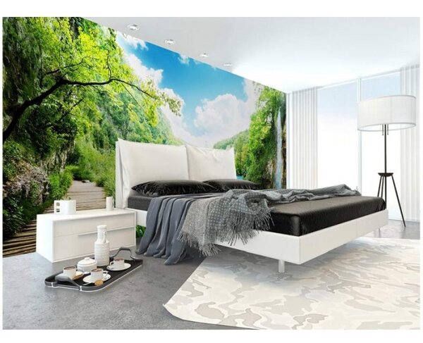 DIMEX | Vliesové fototapety na stenu Relax v lese MS-5-0085 | 375 x 250 cm | zelená, modrá, biela, béžová