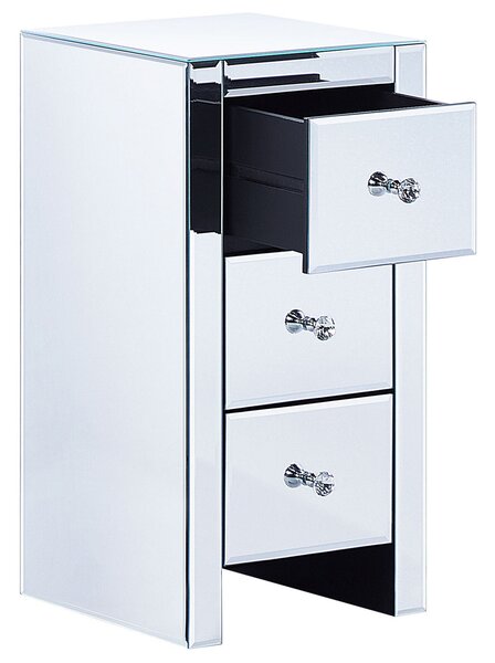 Komoda s 3 zásuvkami strieborný zrkadlový sklenený nočný stolík 60 x 30 x 30 cm moderný dizajn glamour
