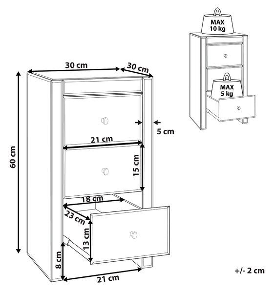 Komoda s 3 zásuvkami strieborný zrkadlový sklenený nočný stolík 60 x 30 x 30 cm moderný dizajn glamour