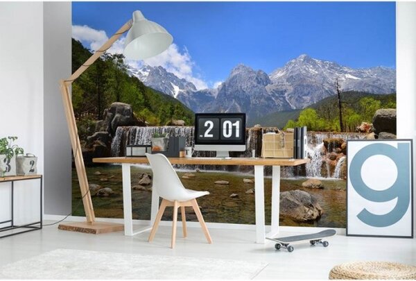 DIMEX | Vliesové fototapety na stenu Alpy MS-5-0075 | 375 x 250 cm | modrá, zelená, hnedá, šedá
