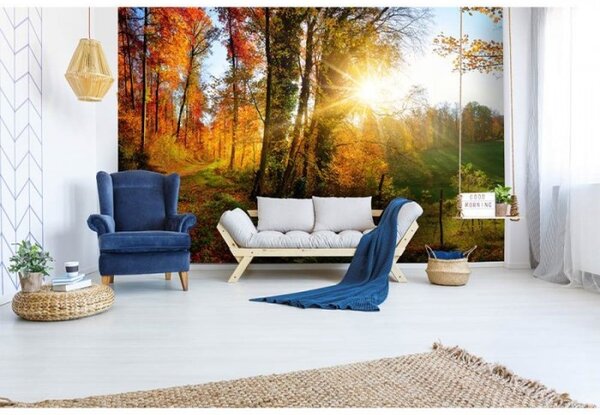DIMEX | Vliesové fototapety na stenu Prechádzka lesom MS-5-0065 | 375 x 250 cm | oranžová, zelená