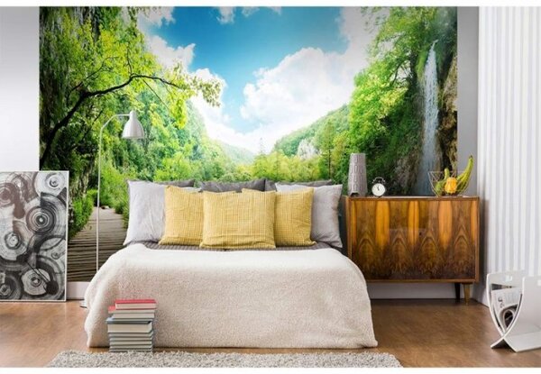 DIMEX | Vliesové fototapety na stenu Relax v lese MS-5-0085 | 375 x 250 cm | zelená, modrá, biela, béžová