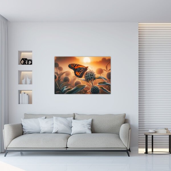 Obraz – Motýľ v zapadajúcom slnku (90x60 cm)