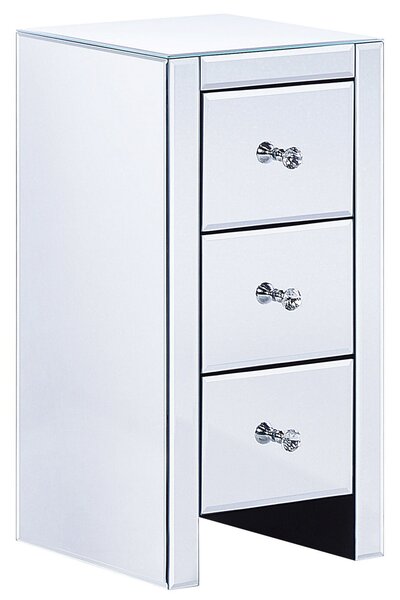 Komoda s 3 zásuvkami strieborný zrkadlový sklenený nočný stolík 67 x 45 x 35 cm moderný dizajn glamour